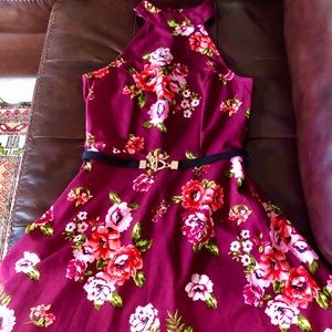 Wine Red Floral Cocktail Dress